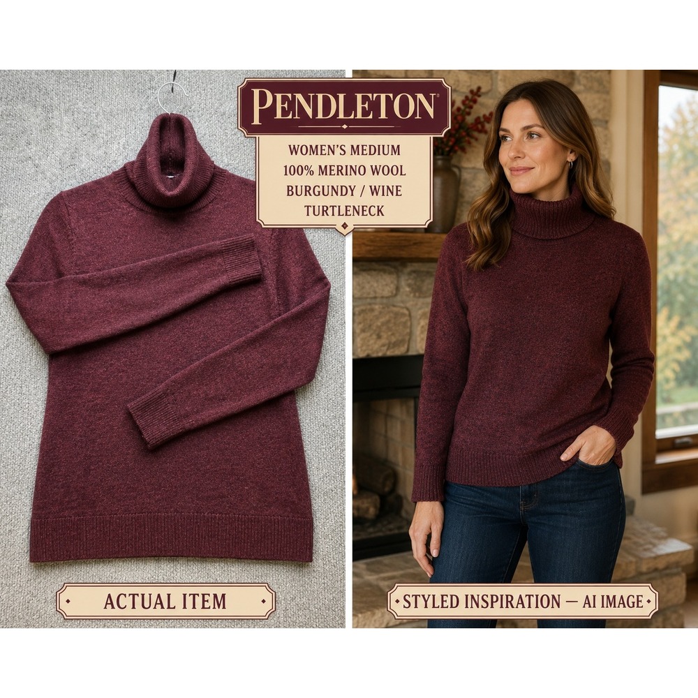Pendleton Turtleneck Sweater Womens Merino Wool Burgundy M Excellent Classic